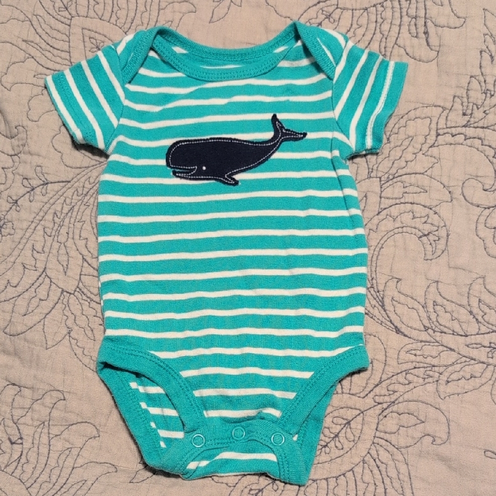 Carter's Teal and White Striped Whale Bodysuit